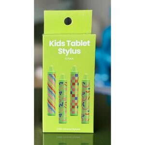 New Kids Stylus 4 Pack for Tablet & iPad | Fun Green Patterned Pens